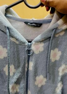 Blue Floral Zip-Up Hoodie