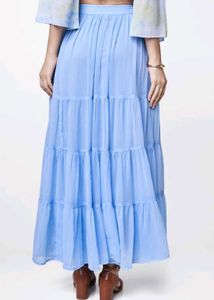 Blue Tiered Maxi Skirt by AND