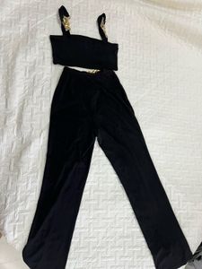 Black Crop Top and Pant set with Gold Chain