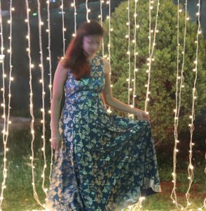 Teal and Gold Floral Print Two-Piece Dress