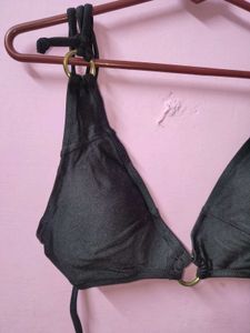 Chic Black Bikini Top with Gold Ring Detail