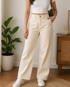 Cream Wide-Leg Cropped Pants