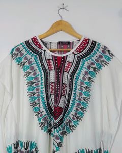 White Multicolor Neckline Kaftan(Women's)