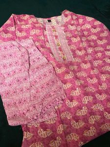Pink Printed Kurta with Pants Set