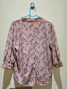 Pink Floral Print V-Neck Top