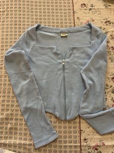 Light Blue Ribbed Zipper Top