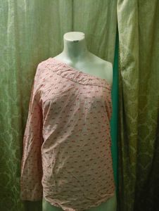 Chic One-Shoulder Pink Printed Top