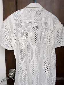 White Crochet Button-Up Shirt