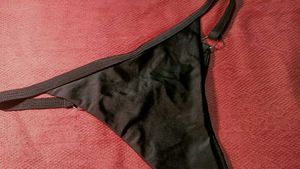 Black Thong with Ring Detail
