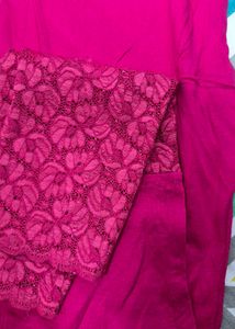 Vibrant Pink Lace Trim Leggings