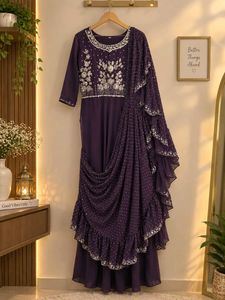 purple saree pattern gown