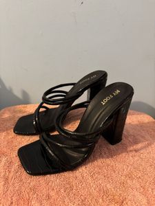 Black Crocodile Texture Strappy Heels