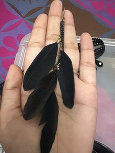 Black Choker and Feather Earrings Set