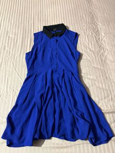 Blue Sleeveless Collared Dress