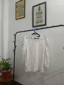 Elegant White Lace Puff Sleeve Top