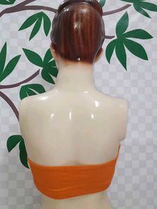 (963)Orange Ribbed Tube Top