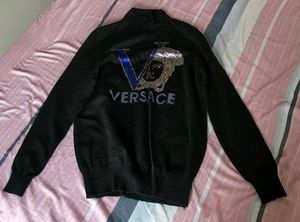 Versace Black Sweater with Embellished Logo
