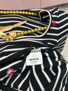 Black &amp; White Striped Heart Top