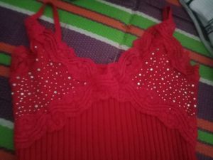 Red Lace Trim Camisole Top