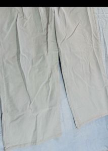 Cream Wide Leg Pleated Pants