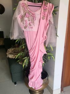 Elegant Pink Embellished One Minute Saree