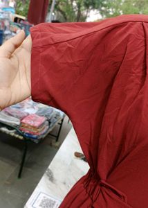 Chic Red Collared Dress with Belt