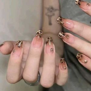 Leopard print diamond nails