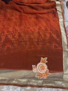 Orange Multicolour Chiffon Saree With blouse Piece