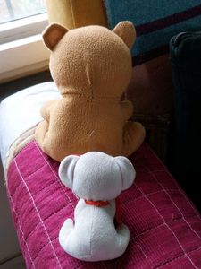 combo of Cute White Plush Toy with Red Accent