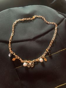 Gold Chain Bow & Pearl Charm Necklace