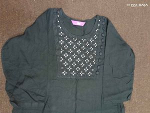 Libas Black Cotton Kurti with Mirror Work |