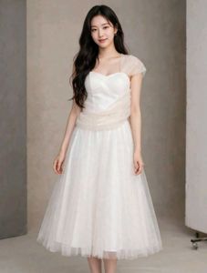 Elegant White Tulle Midi Dress