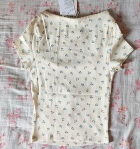 Cute Floral Print Square Neck Top