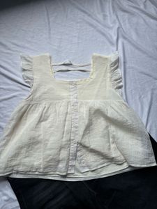 Cream Ruffle Sleeve Square Neck Top