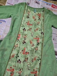 Vibrant green Kurta with gold balls