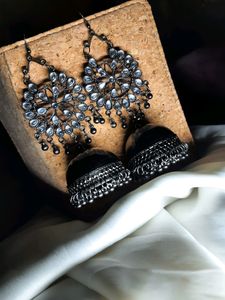 Oxidised Silver Black Metal Polish Ghungroo Long Jhumka Earrings |Traditional Indian Jewelry | Oxidized Oversized New Big Jhumka
