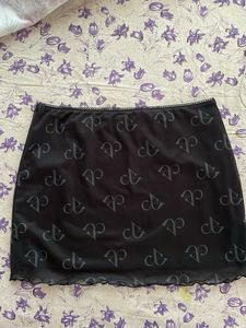 Black Printed Mesh Mini Skirt