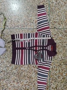 Striped Knit Zip-Up Sweater