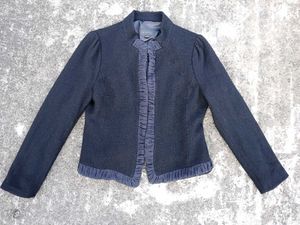 Korean Black Crop Jacket with Ruffled Details