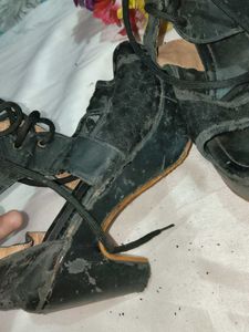 Black Lace-Up Wedge Heels