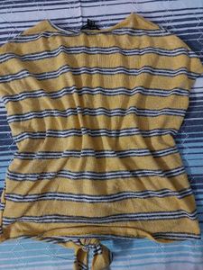 Yellow Striped Knot-Front Top