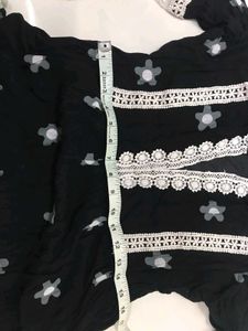 Black Kurta with White Floral Print