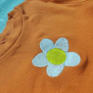 y2k indie orange daisy crop top with long sleeves