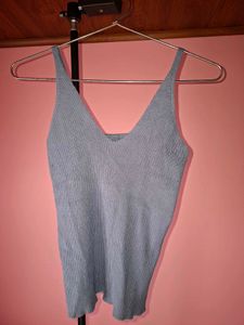 Cute Blue Ribbed Camisole Top