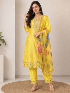 Yellow Embroidered Kurta Set with Dupatta