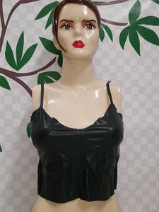 (1200)Black Faux Leather Cami Top