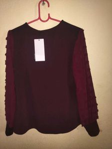 Burgundy Textured Sleeve Top