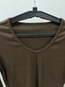 Brown V-Neck Long Sleeve Top