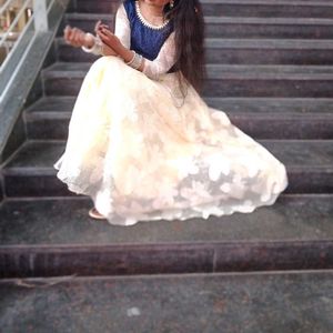 Elegant Cream & Navy Blue Lehenga Choli Set