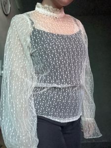 Sheer High Neck top with long balloons sleeve